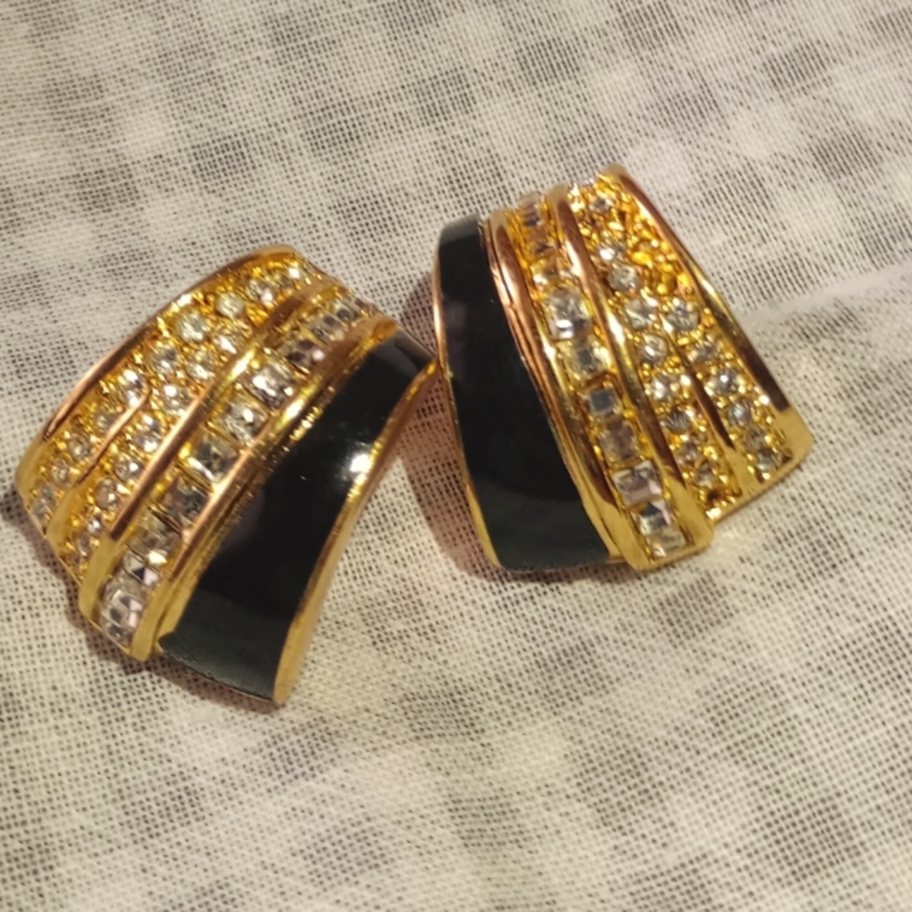 Dior Vintage GP Black Enamel & Crystal Earrings
